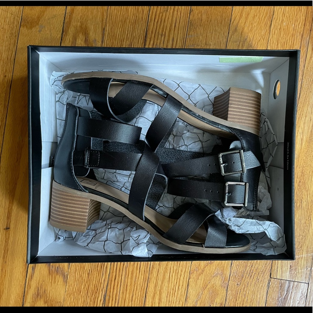 Material Girl Danee block heel sandals, black - US W 8.5